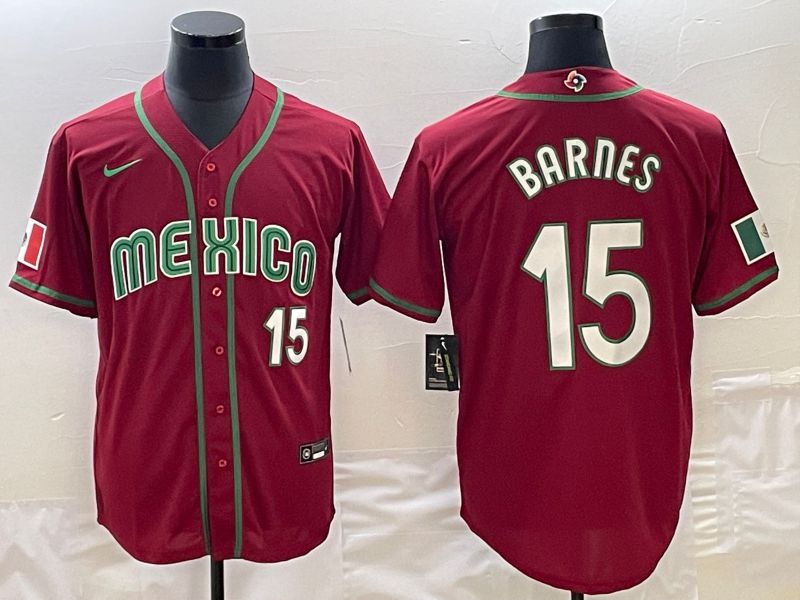 Men 2023 World Cub Mexico #15 Barnes Red Nike MLB Jersey1